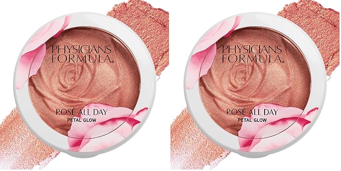 Physicians Formula Rosé All Day Highlighter Blush Face Powder, Blush Petal Glow, Shimmering Rose, Dermatologist Tested, Clinicially Tested (Pack of 2)