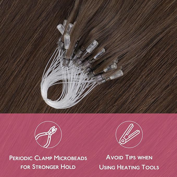 WENNALIFE Microlink Hair Extensions Human Hair, 50g 50s 14 Inch Chocolate Brown Remy Micro Bead Hair Extensions Real Human Hair Micro Link Micro Loop Micro Ring Hair Extensions Straight Microlinks