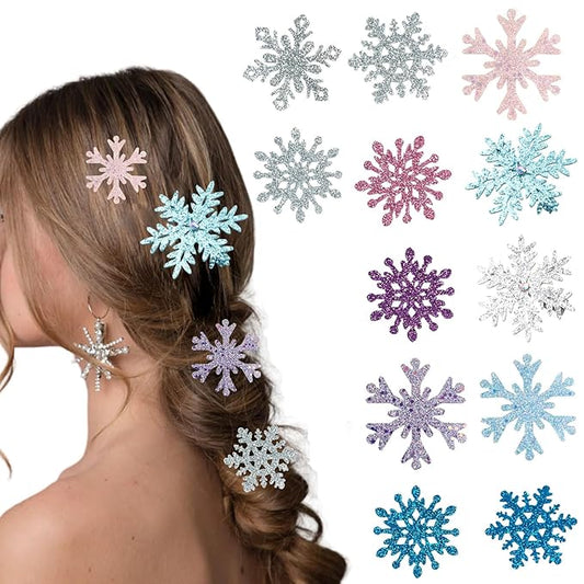 12 Pcs Christmas Hair Claw Clips Various Snowflake Glitter Hair Clips Cute Mini Claw Clip Colorful Small Hair Clips for Women Thick and Thin Hair Various Hairstyles