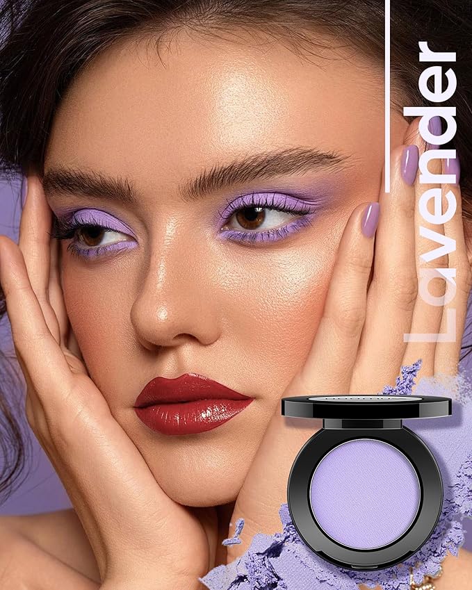 Single Purple Eyeshadow Matte Handmade Pressed Eyeshadow Powder Palette Long Lasting With No Creasing High Pigmented Intense Color Purple Eye Shadow (Lavender)