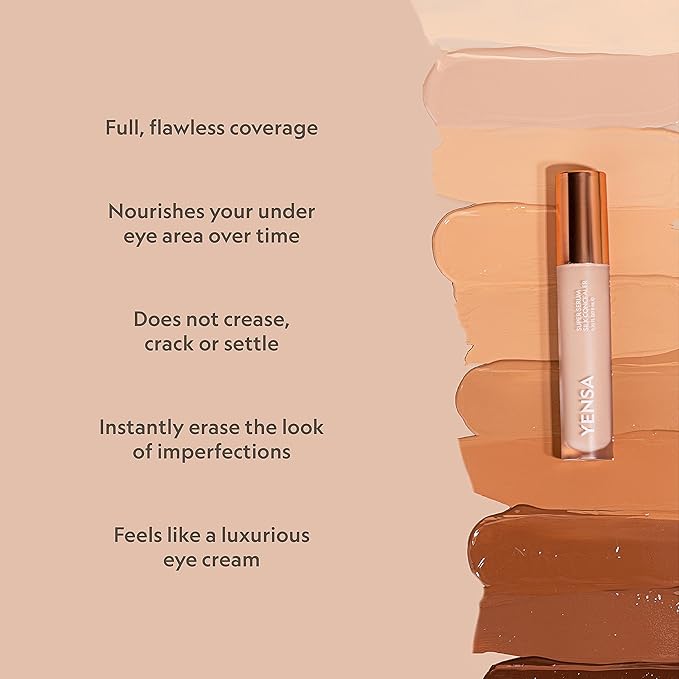 YENSA Super Serum Silk Concealer - Full Coverage Undereye Concealer & Peptides Serum for Face - Enriched with Vitamins C & E, Bakuchiol & Superfoods to Boost Radiance - Medium 1 (0.2 Fl oz)