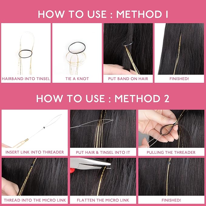 WENNALIFE Hair Tinsel for Girls, Light Purple Fairy Kit 1200 Strands 6PCS 48 Inch Heat Resistant Glitter Hair Extensions Kit Christmas Feathers Sparkle Strands