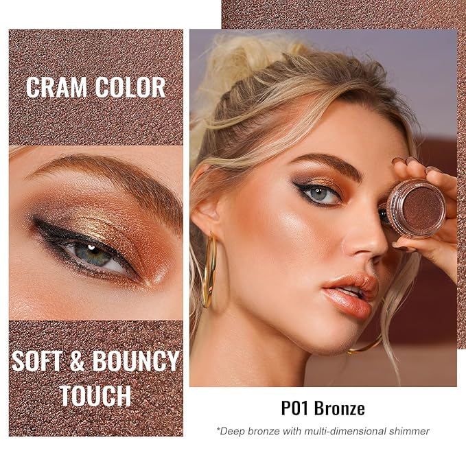 Oulac Bronze Cream Eyeshadow also for Highlighter Large Capacity Highly Pigmented Eye Shadow Waterproof &Long Lasting with Moisturizing Formula P01