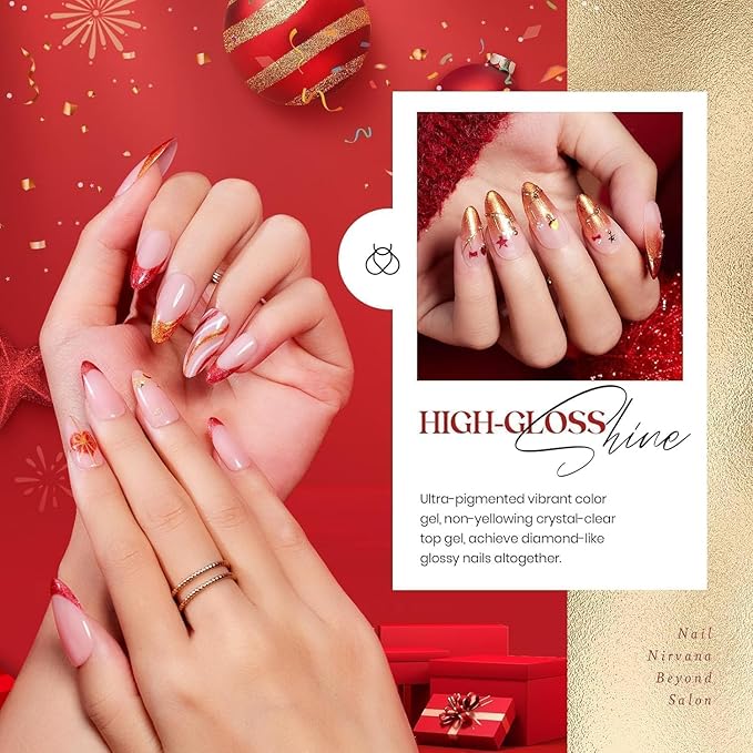 Beetles Fall Gel Nail Polish Kit, 6 Colors Gold Green Burgundy Red Glitter Gel Polish Soak Off Uv Nail Lamp Cured Holiday Nail Gel DIY Home Manicure Kit Gifts for Women Girls