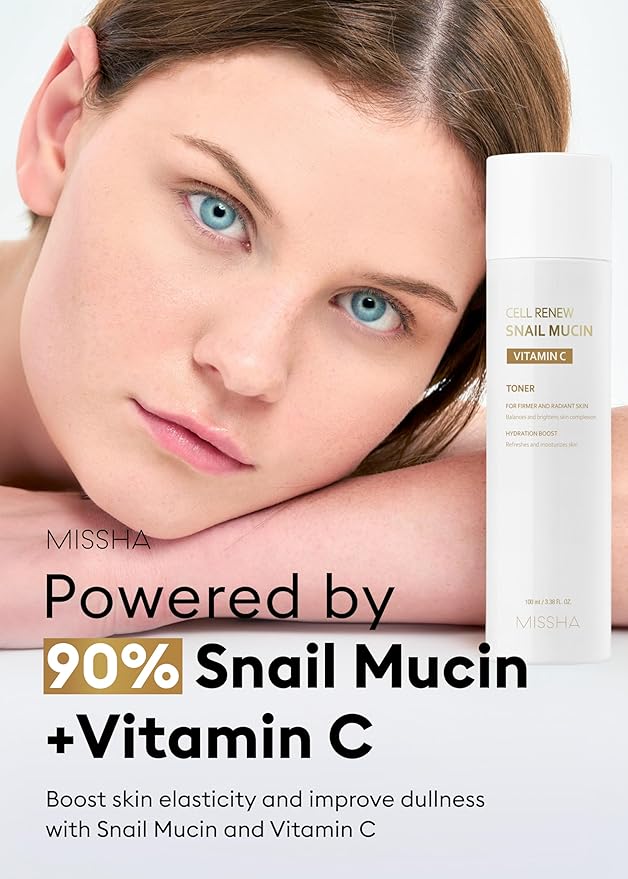 MISSHA Cell Renew Snail Mucin Vitamin C Toner 5.07 Fl oz - Korean Skincare Facial Toner for Glass Skin, 90% Snail Mucin Vita Complex, Deep Hydration, Improves Skin Texture, Paraben Free