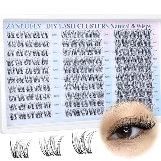 Wispy Lash Clusters Natural Eyelash Clusters C-Curly Cluster Lashes zanlufly Wispy Individual Lashes 150Pcs Eyelash Extension 10 12 14MM DIY Lash Extension