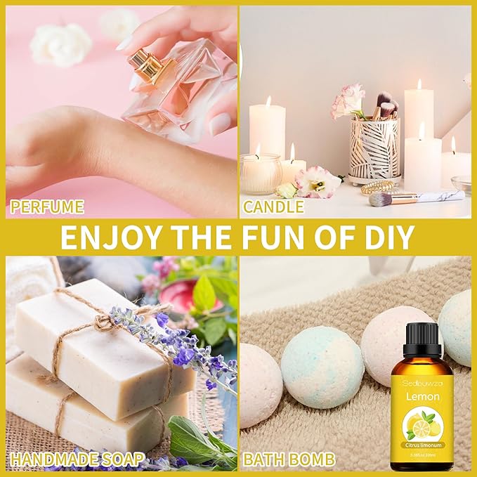 Sedbuwza Lemon Essential Oil 3.38 Fl OZ, 100% Pure Undiluted Lemon Oil for Diffuser, Aromatherapy, Perfumes, Candle, Soap Making