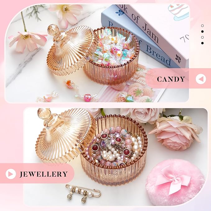 Tioncy 3 Pcs Large Body Powder Puff and Container Powder Container with Puff Crystal Case Soft Washable Reusable Velour Face Body Glitter Wet Dry Makeup(Simple,Amber)