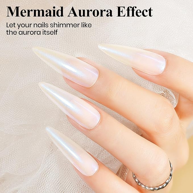 Nail Polish Quick Dry, Mermaid Shimmer Nail Lacquer Pearl White, Blue Aurora Effect, Air Dry Fast Fingernail And Toenail Polish Nail Pigment Natural Color Nail Concealer Polish, 12ML