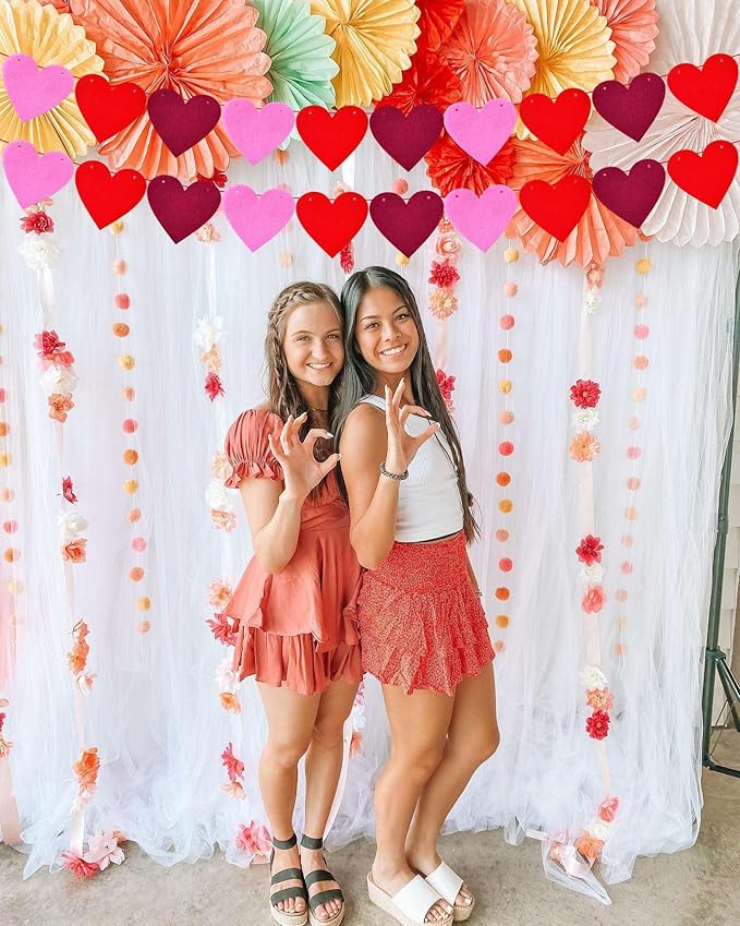 4 Pack Felt Heart Garland Banners,Felt Red Pink and Hot Pink Valentines Day Heart Decorations,Valentines Felt Heart Garland Banner for Valentines Day Anniversary Wedding Party Decorations Supplies