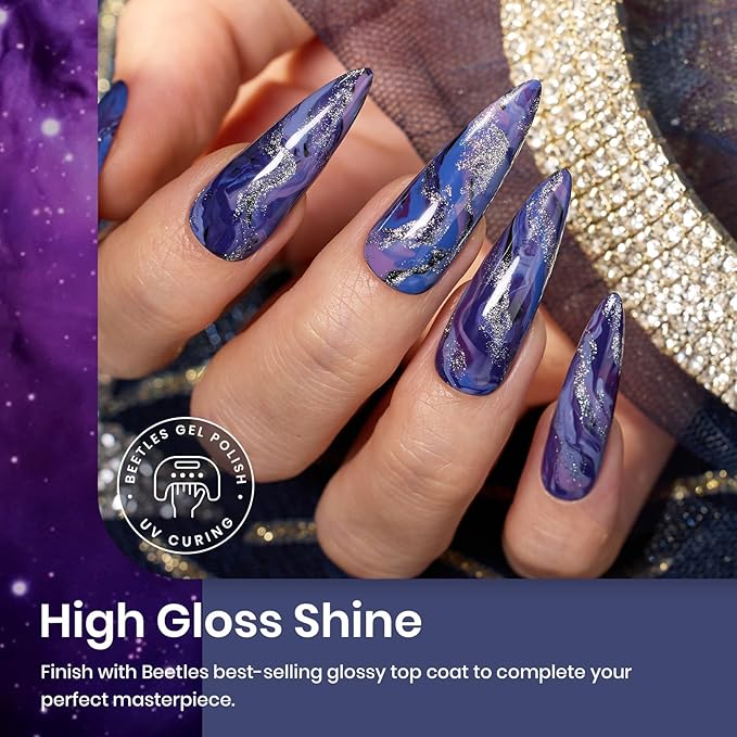 Beetles Purple Gel Polish Set, 6Pcs Purple Blue Gel Polish Silver Glitter Nail Gel Fall Winter Lost Universe Soak Off UV LED Nail Lamp Manicure DIY Home Gift for Women