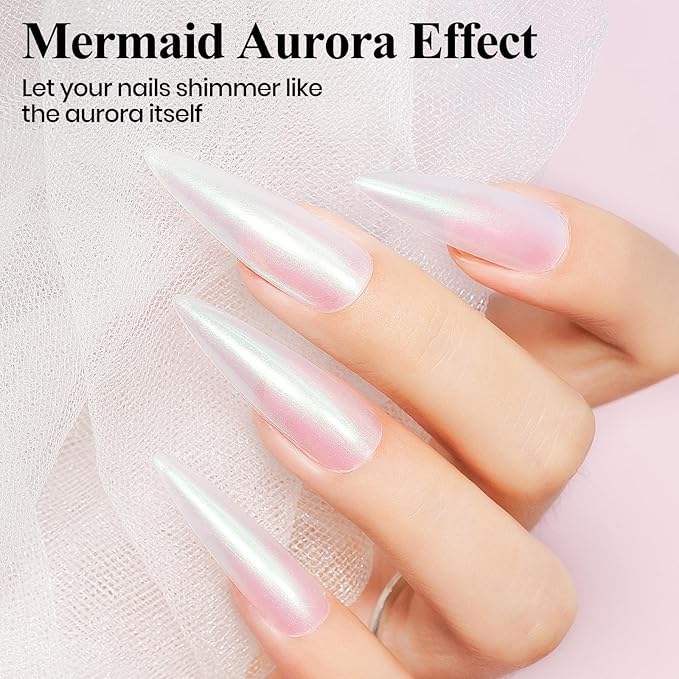 Quick Dry Nail Polish - Mermaid Shimmer Nail Lacquer Pearl White, Green Aurora Effect, Air Dry Fast Fingernail And Toenail Polish, 12ML