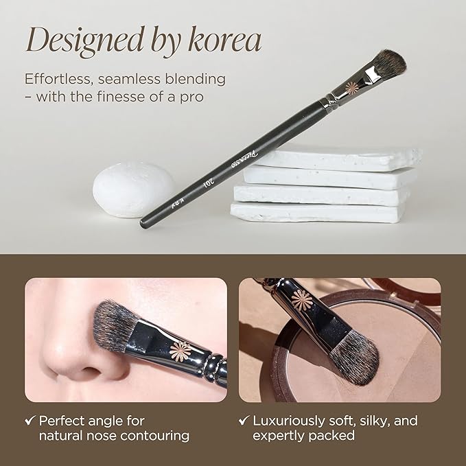 Piccasso 201 Nose Shading Brush – Soft Hair Makeup Brush for Nose Shaper and Face Makeup, Small Angled Brush for Precise Contouring and Blending, Korean Professional Beauty Tool for Daily Use