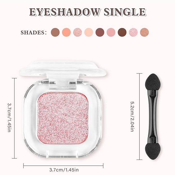 Pink Glitter Single Eyeshadow Makeup Powder Palette,High Pigment Blendable Formula Eye Make-up for Women,Neutral Eye Shadow,sombras para ojos,Longwear Waterproof,Vegan & Cruelty-Free,Eyeshadow Gift