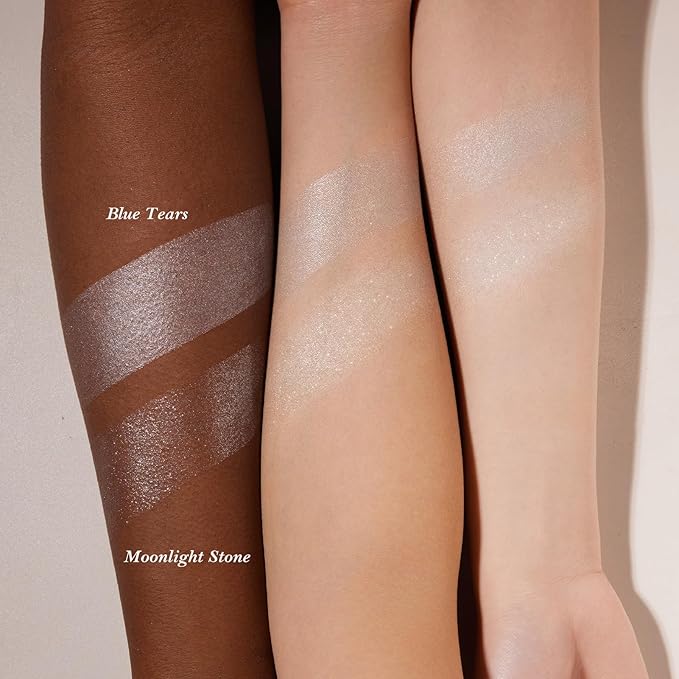 Flower Knows Shell's Jewel Highlighter Balm,Cute Bag Charm Keychain,Glitter Pearly Highlighter Makeup,Natural Glow Finish,Long Lasting Face Illuminator,Gift for Women,Girls,0.11 oz(Blue Tears)