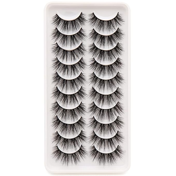 Veleasha Lashes Fluffy Wispy Faux Mink Eyelashes Criss-cross False Lashes 10 Pairs Pack Fake Eyelashes for Women (6D04)