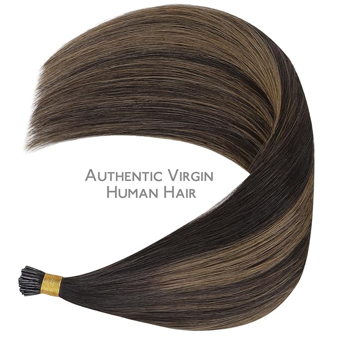 WENNALIFE I Tip Hair Extensions Human Hair, 50g 50s 24 Inch Balayage Dark Brown Mixed Chestnut Brown Remy Itip Human Hair Extensions Invisible Itips Straight I Tips Fusion Extensions Real Human Hair