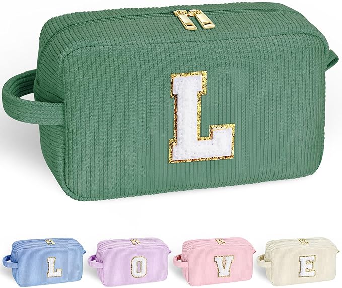 YOOLIFE Teacher Appreciation Gifts - Travel Small Cosmetic Bag Make Up Bag Mini Makeup Bag for Girls Women Teen Girls Bridesmaid Moms Friends Birthday Gifts Idea for Women Letter L
