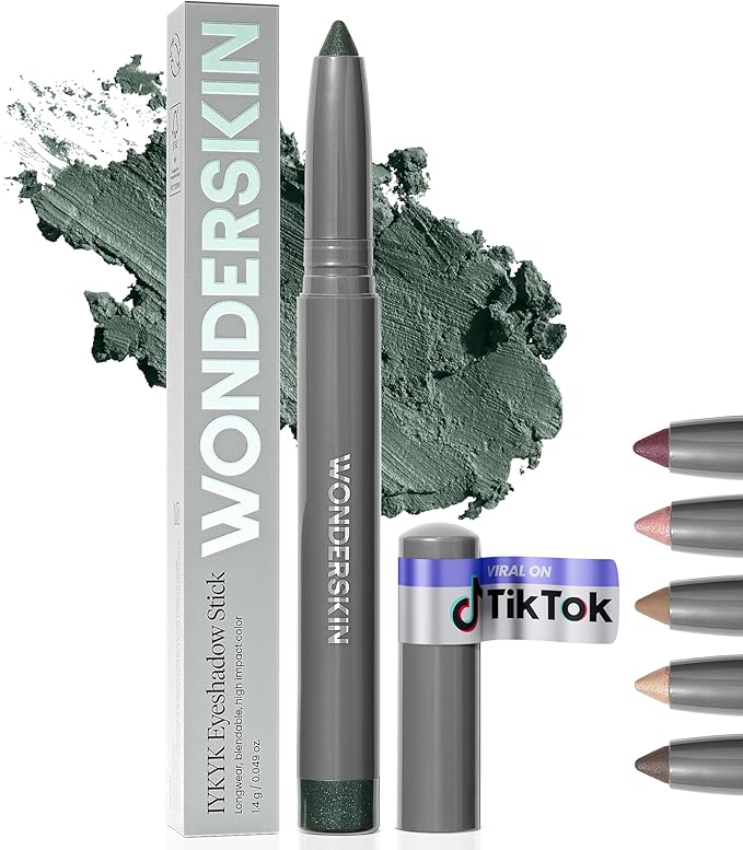 Wonderskin IYKYK Eyeshadow Stick - Longwear Eye Shadow Sticks, Budge-Proof & Waterproof Shimmer Eyeshadow Stick with Built-in Sharpener (Green Smoke)