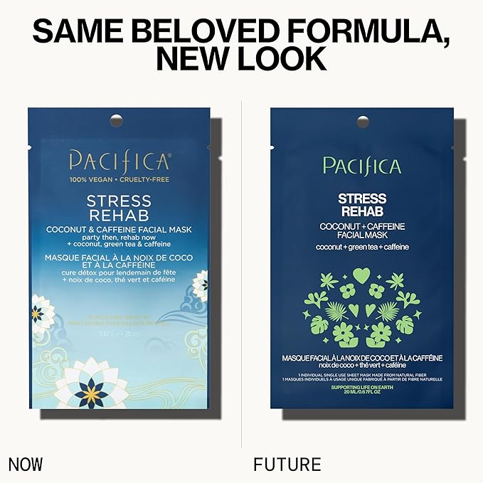 Pacifica Beauty Skin Rehab Coconut and Caffeine Facial Mask, Skincare, Green Tea, Puffiness, Face Mask, Sheet Mask, Face Care, All Skin Types, Vegan (6 Sheets)