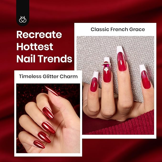 Beetles Red Gel Nail Polish Set, 6 Colors Cat Eye Glitter Burgundy Bright Jelly Nail Polish Set with Magnet, Soak Off LED Lamp DIY Salon at Home Manicure Gifts for Women Red Revival