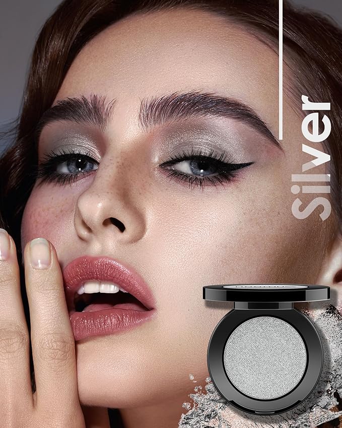 Silver Eyeshadow Single Handmade Shimmer Gothic Eye Sahdow Makeup Palette for Halloween Pigmented Intense Color Silver Eyes-1Silver