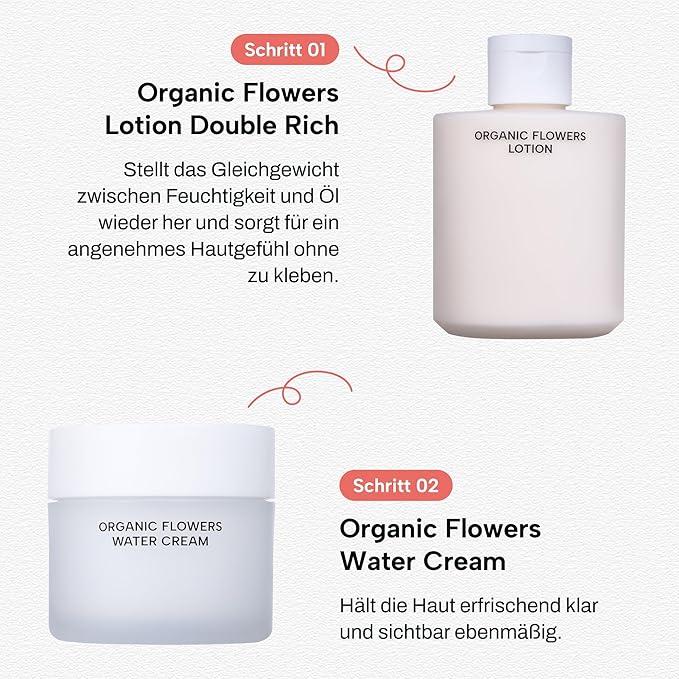 Whamisa Organic Flowers Water Cream, 95.2% Organic, Waterless Formula, Fermented Postbiotic for Deep Hydration & Soothing, Moisturizing (50ml)