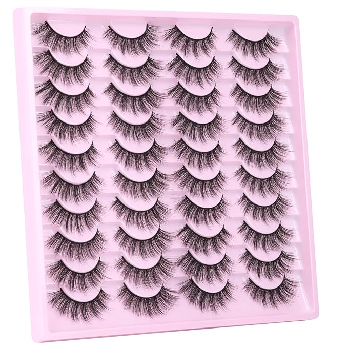 20 Pairs Lashes Wispy Faux Mink Lashes 15mm Cat Eye False Eyelashes Natural Look 3D Volume C-Curl Strip Lashes Pack by Kiromiro