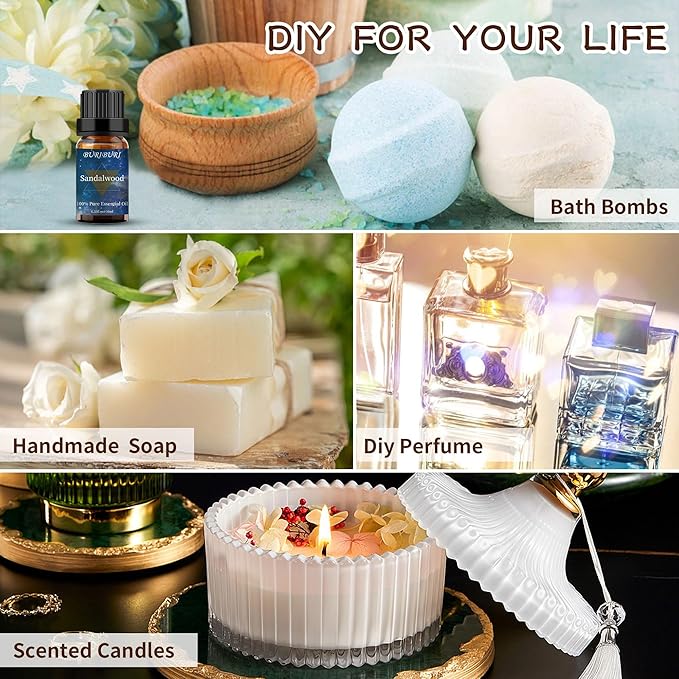 Rose and Sandalwood Essential Oil, 100% Pure, Undiluted, Natural, Organic Aromatherapy Essential Oils Gift Set, 10MLx2