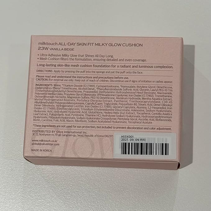 milktouch Cushion Foundation, 24H Flawless Skin, Radiant Shine, No Oxidation, Long-Lasting, Non-Creasing, 60% Hydrating Skincare Infused Korean Foundation, Valentines Gifts (23W Vanilla Beige)