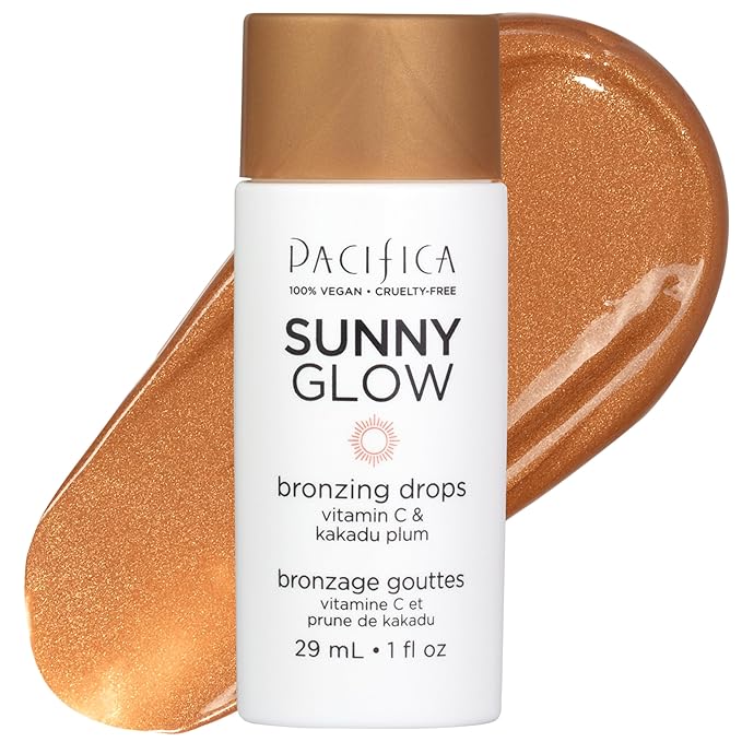Pacifica Sunny Glow Liquid Face Bronzer Drops - Face Makeup Bronzing For Face & Cheeks for Instant Sun-Kissed Glow - Vitamin C & Glycolic Acid Infused Liquid Bronzer Illuminating Highlighting Clean