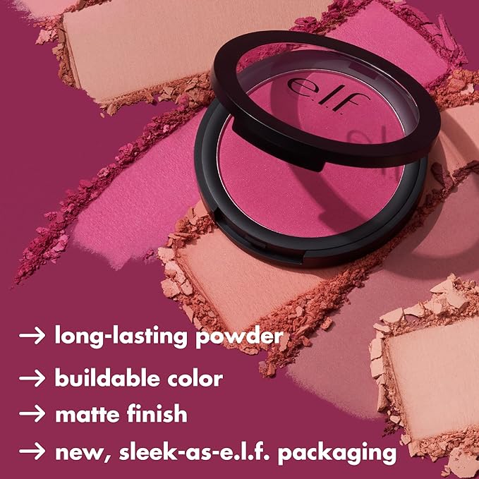 e.l.f. Primer-Infused Blush, Long-Wear, Matte, Bold, Lightweight, Blends Easily, Contours Cheeks, All-Day Wear, 0.35 Oz