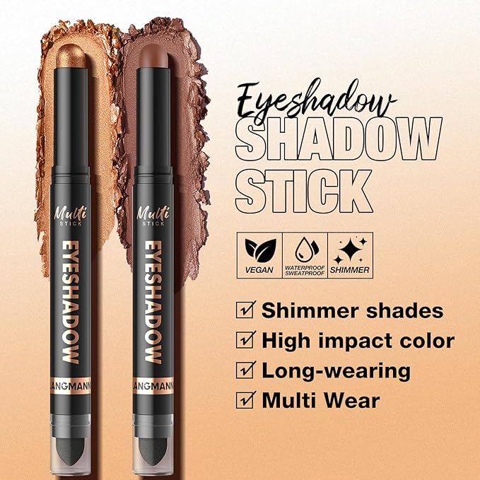 LANGMANNI 8Colors Dual-Ended Eyeshadow Stick Set – Silky Smooth, Waterproof & Transfer-Proof, Built-in Blender Brush, All-Day Matte & Shimmer Wear Eye Makeup(#A)
