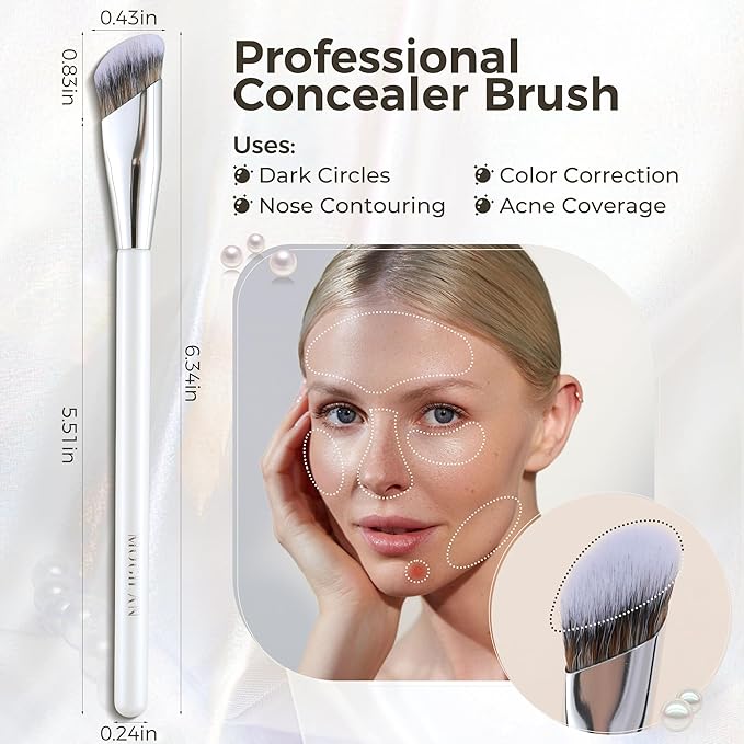 Angled Concealer Brush with Protective Cover – Professional Makeup Brush for Under Eye Concealer, Nose Contour, Blending & Foundation, Soft Synthetic Bristles for Sensitive Skin(White)