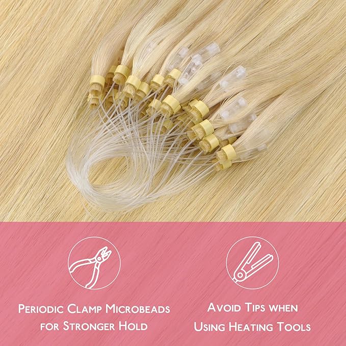 WENNALIFE Microlink Hair Extensions Human Hair, 50g 50s 18 Inch Light Blonde Highlighted Golden Blonde Remy Hair Microbead Micro Link Microloop Microring Invisible Straight Natural Fusion Installation
