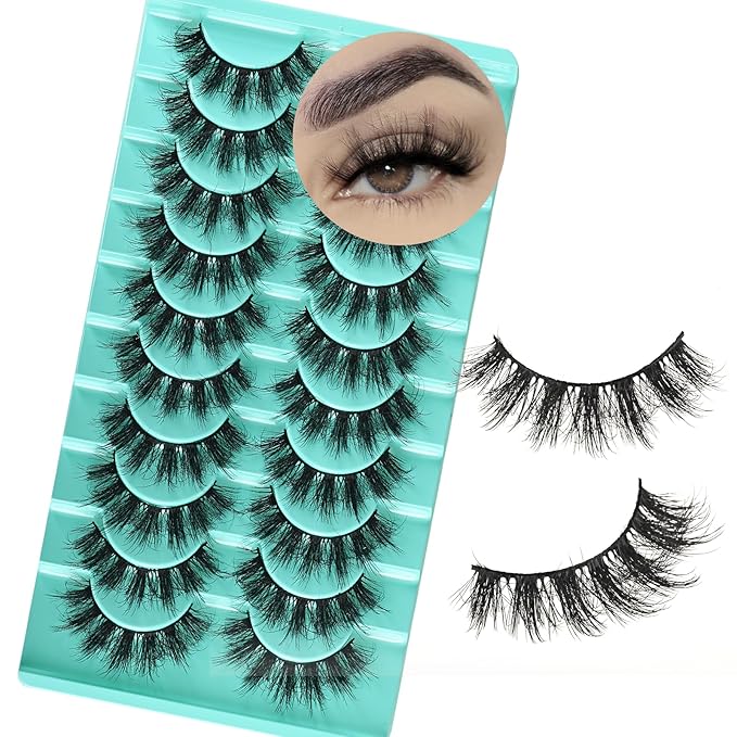Wispy Lashes Natural Mink Eyelashes Fluffy Lash Strips Doll Eye Faux Mink Eyelash 17 mm Strip Lashes Pack Natural Look Thick Volume Wispies Pestañas Postizas Naturales Set with Soft Band