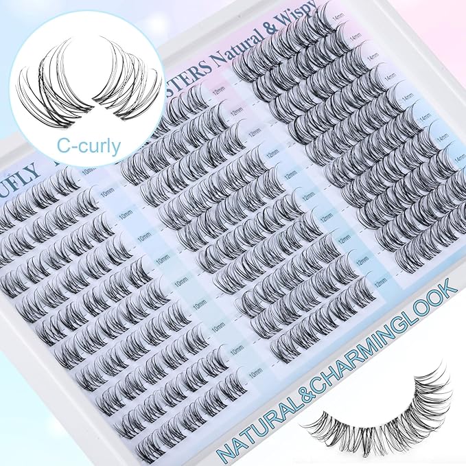 Wispy Lash Clusters Natural Eyelash Clusters C-Curly Cluster Lashes zanlufly Wispy Individual Lashes 150Pcs Eyelash Extension 10 12 14MM DIY Lash Extension