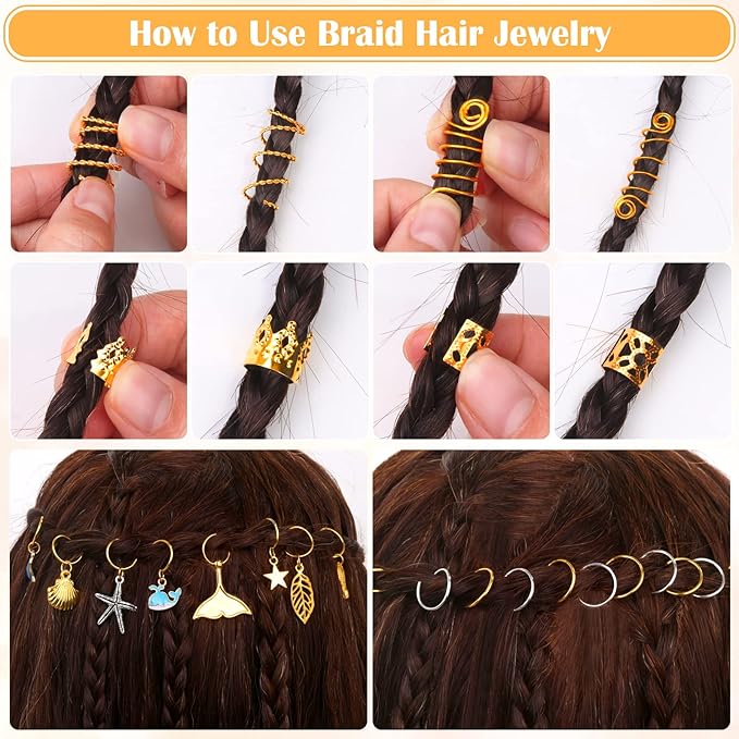 292Pcs Hair Jewelry for Braids, Gold And Silver Dreadlock Jewelry Accessories, Loc Decoration for Hair Dreadlock with Ring Cuffs Charm Decorations for Men and Women