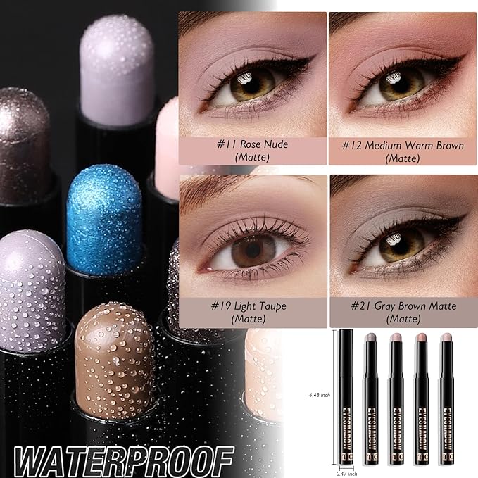 Eyeshadow Stick Light Taupe, Matte Cream Eye Shadow Stick Waterproof Nude Neutral Eyeliner Brightener Pencil Crayon Long-Lasting Eye Highlighter Makeup for Older Women Easy to Use High Pigmented