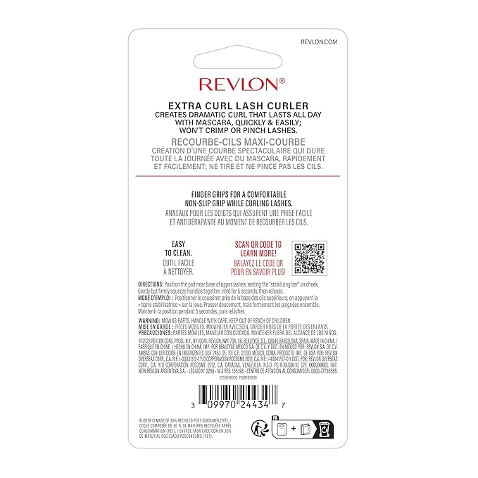 Revlon Extra Curl Lash Curler, Gives an All Day Dramatic Curl, with Finger Grips for a Non Slip Grip, Easy to Use, 1 Count