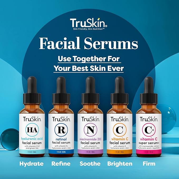 TruSkin Hyaluronic Acid Serum for Face + 7 Ultra Hydrating Ingredients – Best Face Serum for Moisturizing, Visibly Plumping Skin & Smoothing the Look of Fine Lines, 2 fl oz