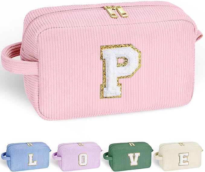 YOOLIFE Teen Girl Gifts Trendy Stuff - Initial Makeup Bag Makeup Brush Bag Preppy Makeup Bag Travel Must Haves Personalized Girlfriend Girl Granddaughter Friend Birthday Gifts for Women Her Letter P