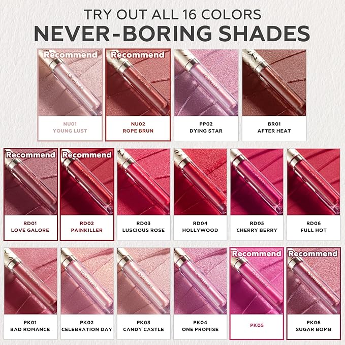 FOCALLURE Metallic Liquid Lipstick,Non Stick Cup Lip Gloss,High Impact Lip Color with Transfer-proof Wear,Long Lasting & Waterproof Lipstick Makeup for Women, PK05