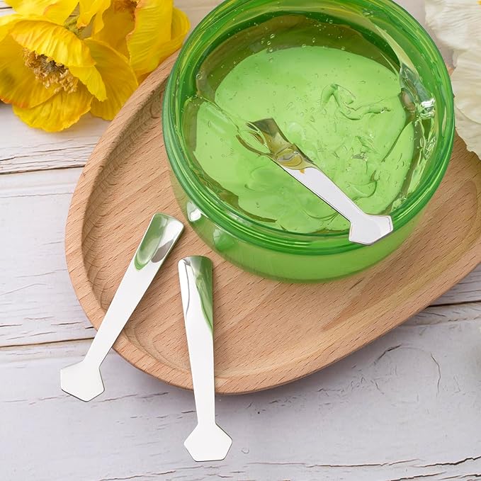 3pcs Mini Metal Makeup Spatula, Reusable Cosmetic Cream Spatulas Spoon, Skincare Scoop Applicator Facial Massage Beauty Tools for Mixing and Sampling Face Eye Cream- Silver