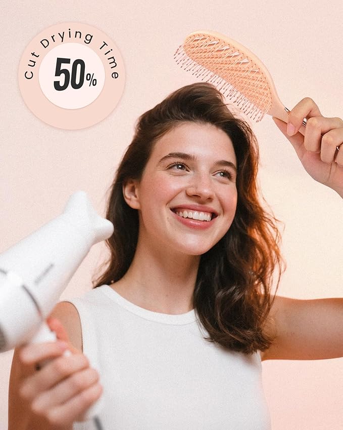 AIMIKE Detangling Brush, Wet Dry Vented Detangler Brush w/Soft Bristles, Pain-Free Detangle Hairbrush Loosens Stubborn Tangles, Extra Gentle on Sensitive and Fine Hair, for Women & Kids