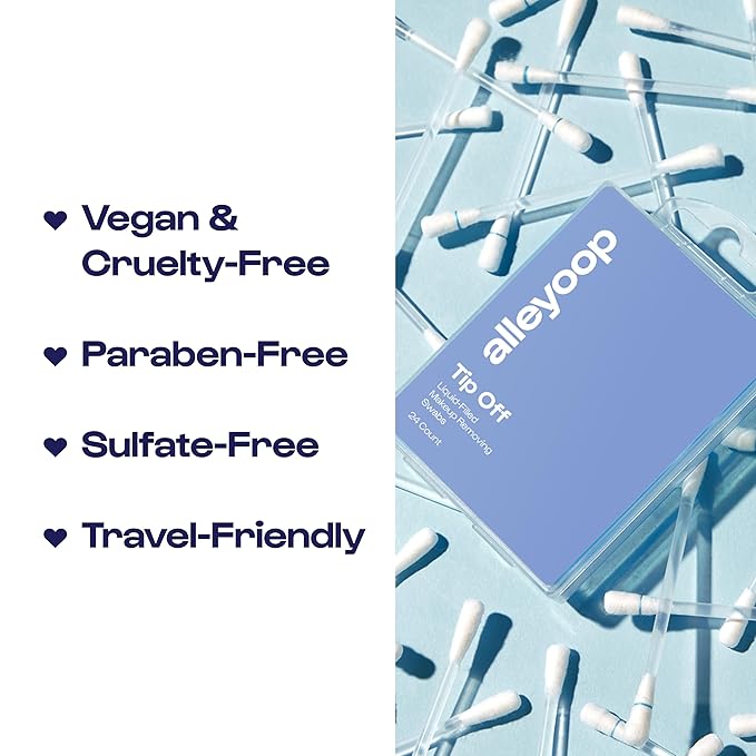 Alleyoop Cotton Swabs for Makeup, Tip Off Liquid-Filled Makeup Removing Swabs (24 Count, 3 Pack) - Easy-To-Use & Space Saving Makeup Remover - Disposable Cotton Tips for Eye, Lip, Eyebrow, & Eyeshadow