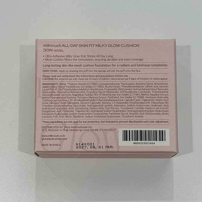 milktouch Cushion Foundation, 24H Flawless Skin, Radiant Shine, No Oxidation, Long-Lasting, Non-Creasing, 60% Hydrating Skincare Infused Korean Foundation, Valentines Gifts (30N Hazel)