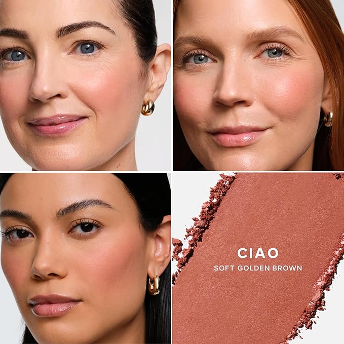 Saie Blush & Brush Duo - SuperSuede Baked Blush in Ciao (.01 oz) & Powder Blush Brush - Talc-Free, Moisturizing Blush with Vegan, Fluffy Brush for Seamless Application