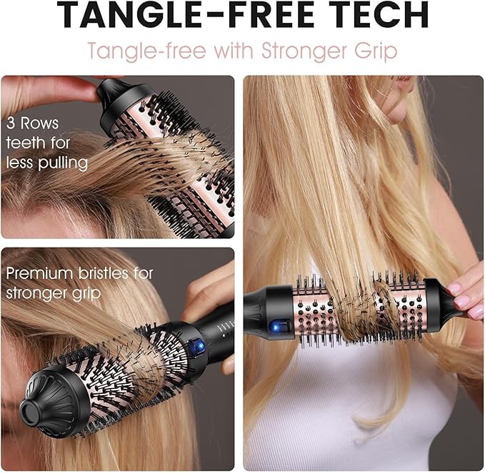 Zavarea Thermal Brush, 1.5 Inch Heated Round Brush for Blowout Look, Hot Styler with 800M Negative Ions & Ceramic for Less Damage & Frizz, Boosts Shine & Easy to Use, Dual Voltage, Elegant Black