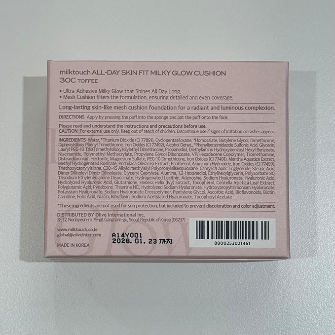 milktouch Cushion Foundation, 24H Flawless Skin, Radiant Shine, No Oxidation, Long-Lasting, Non-Creasing, 60% Hydrating Skincare Infused Korean Foundation, Valentines Gifts (30C Toffee)